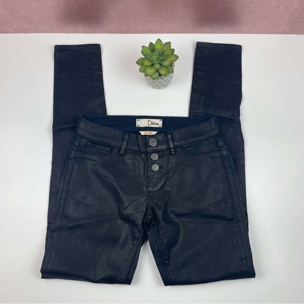 Dittos Mid Rise Leggings Black Denim Jeans Shimmer Sparkle Women Size 25